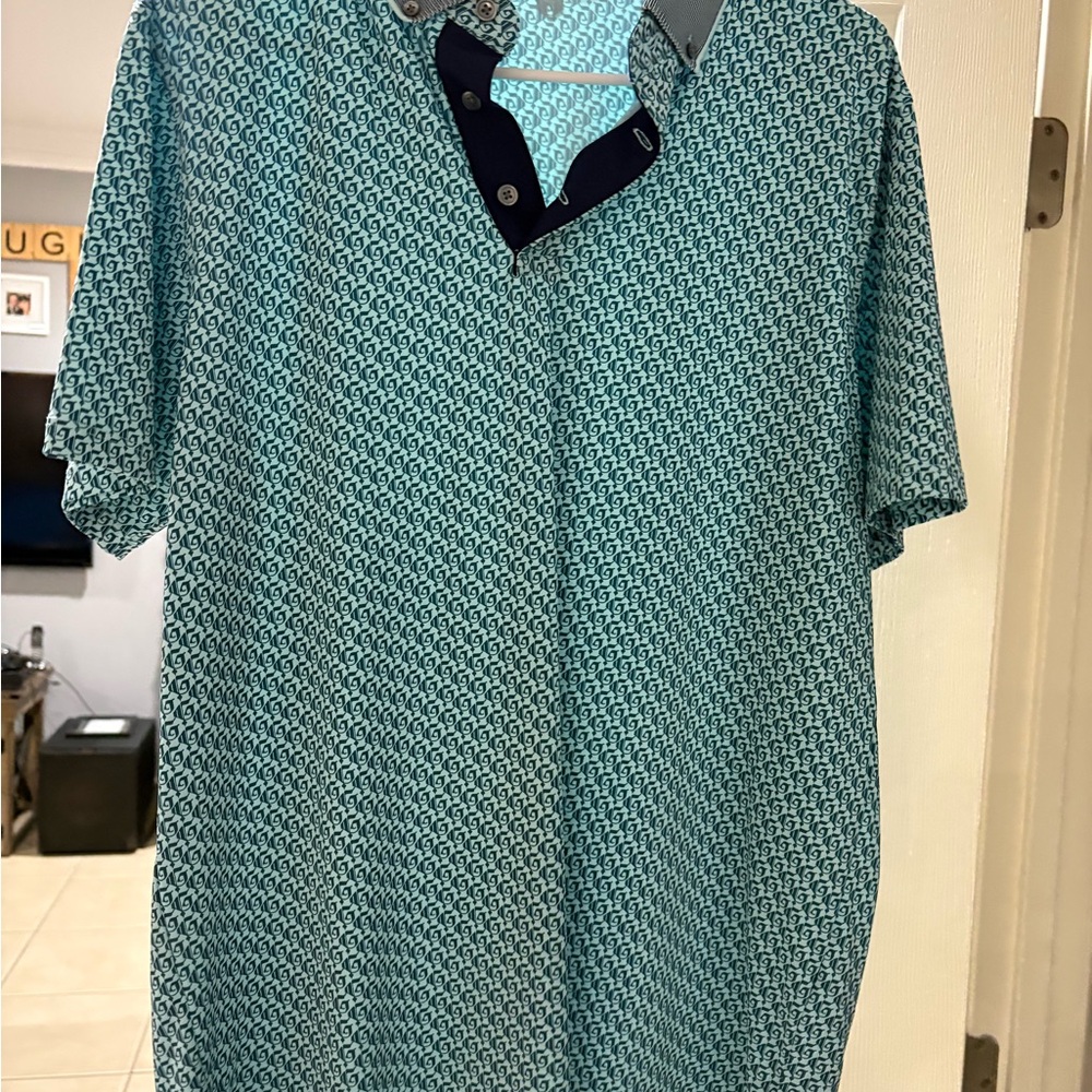 Greyson Teal Patterned Polo Shirt